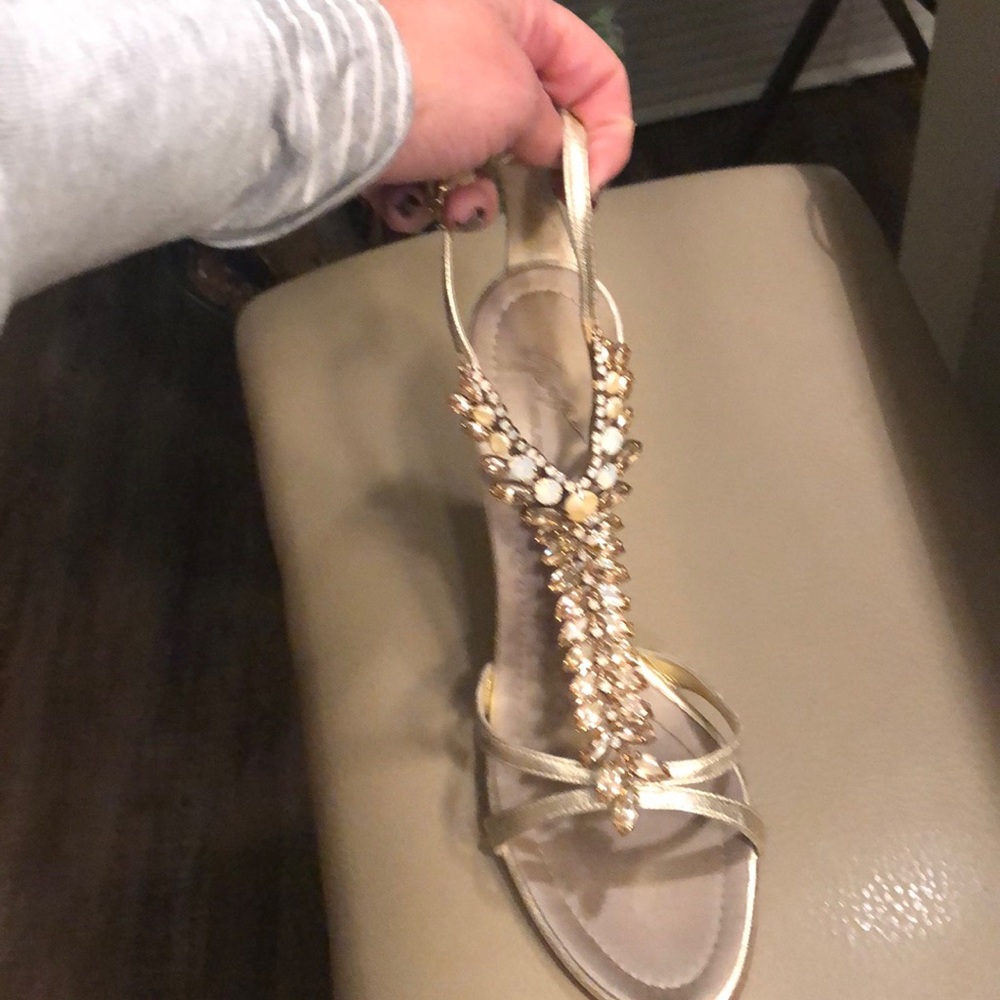 Giuseppe Zanotti Gold Heels with fishbone stones.